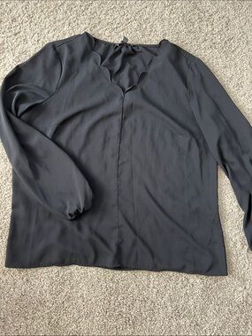 41 Hawthorn Black Scalloped Neck Long Sleeve Blouse